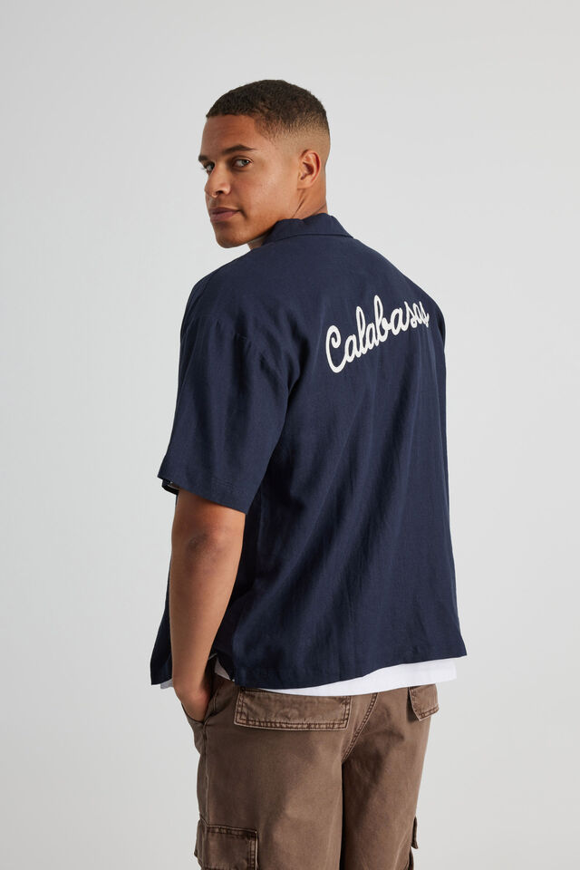 Embroidered Textured Shirt, NAVY BLAZER/CALABASAS