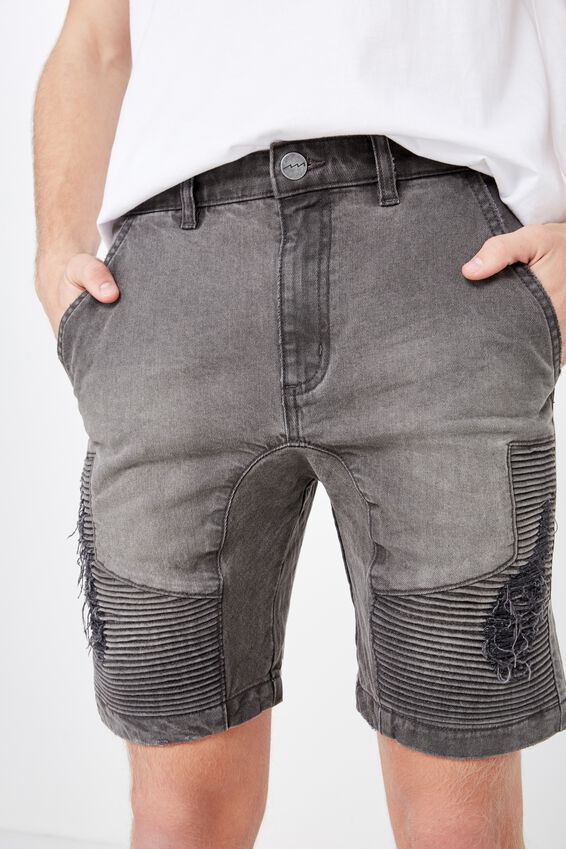 Moto Denim Short, MID GREY