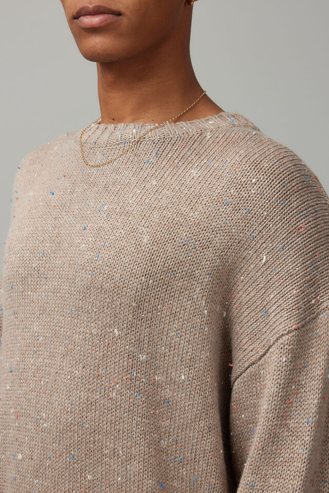Boxy Textured Crew Knit, STONE/NEP TEXTURE