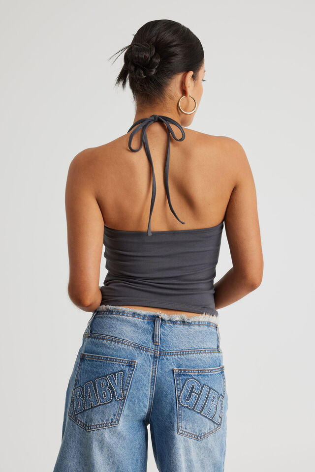 Tie Neck Halter Top, SLATE