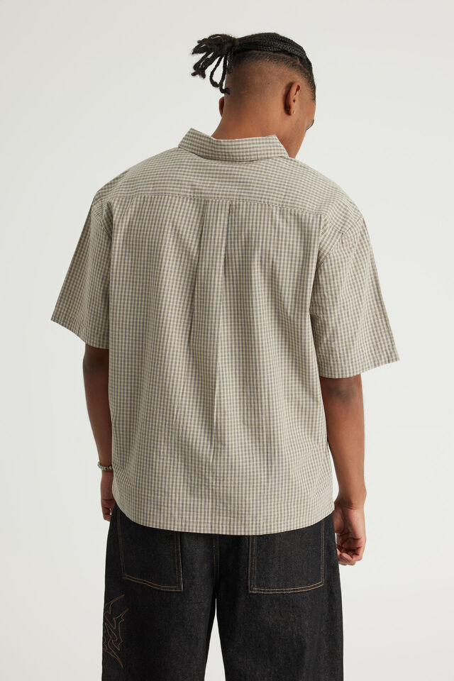 Half Half Short Sleeve Shirt, HH BEIGE BLK CHECK