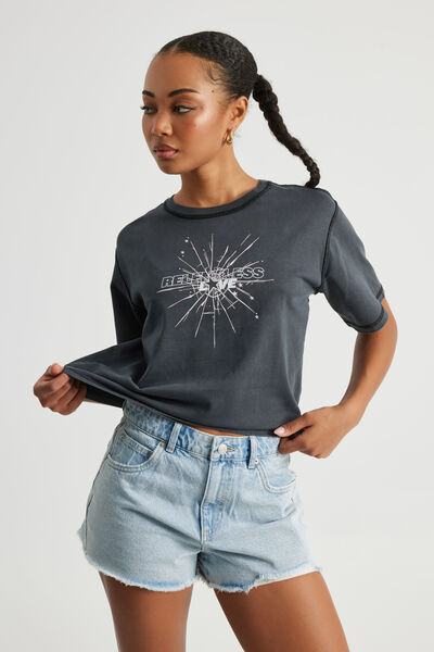 Boxy Graphic Tee, WASHED BLACK/RELENTLESS LOVE