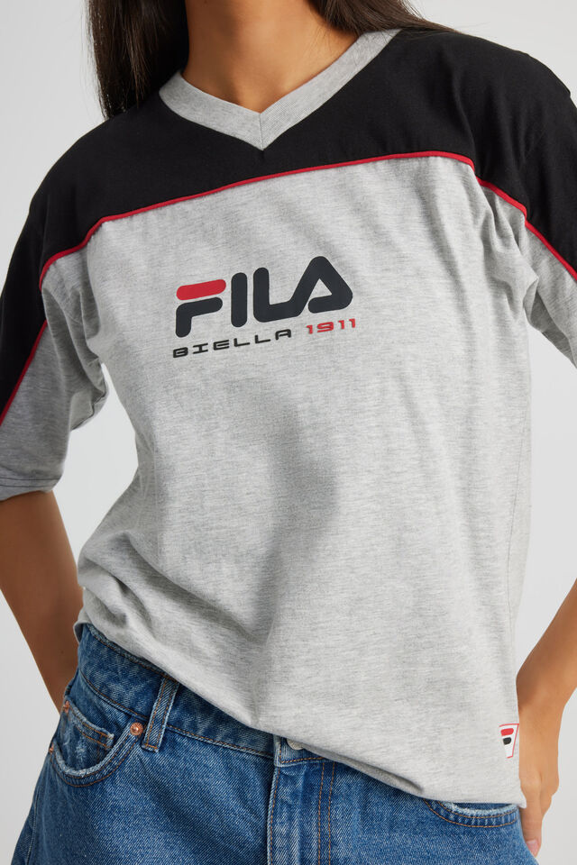 Fila Lcn V Neck Baggy Tee, GREY MARLE/BLACK FILA