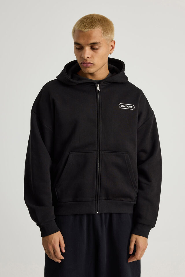Half Half Zip Thru Hoodie, HH BLACK/WHITE PILL