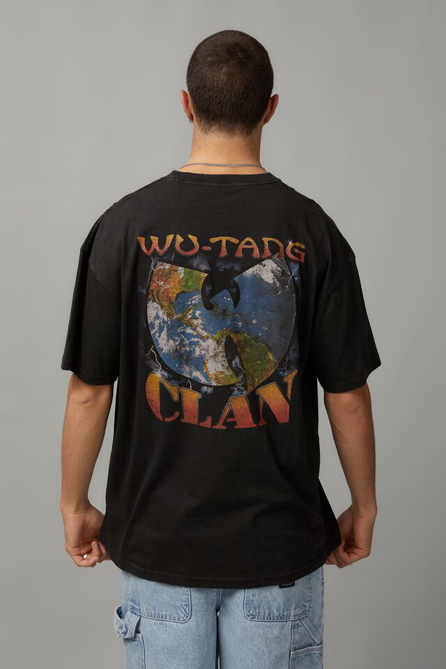 Oversized Music Merch T Shirt, LCN MT WASHED BLACK/WU TANG CLAN