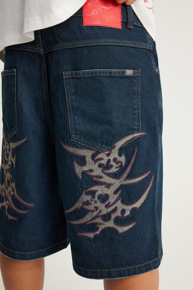 Notion Relaxed Baggy Denim Short, MECHANIC BLUE/CYBER GRAPHIC