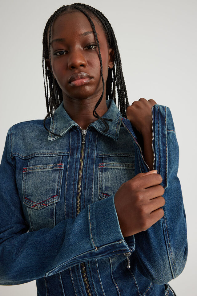 Y2k Baby Girl Zip Up Jacket, DARKNESS INDIGO