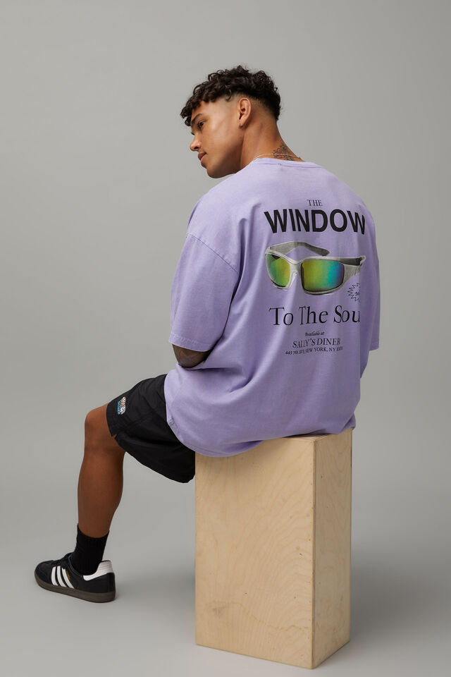 Half Half Oversized Graphic T Shirt, WASHED LAVENDER/WINDOW TO THE SOUL