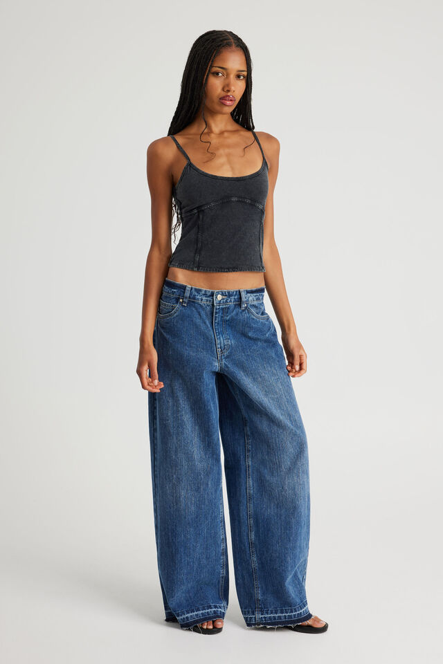 Panelled Scoop Neck Tank, WASHED BLACK