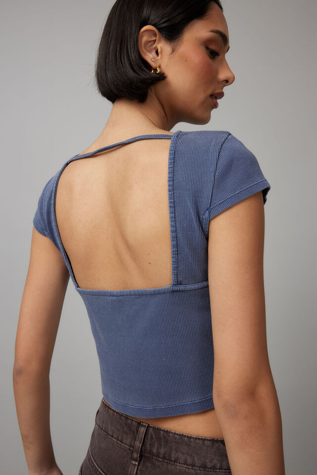 Hazel Open Back Tee, WASHED WORN BLUE