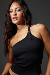 One Shoulder Buckle Top, BLACK - alternate image 2