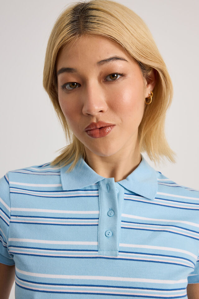 Short Sleeve Fitted Polo, ALBA STRIPE/AIRY BLUE