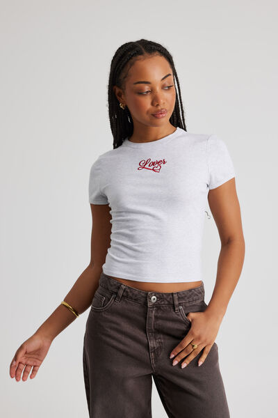 Fitted Baby Tee, GREY MARLE/LOVER