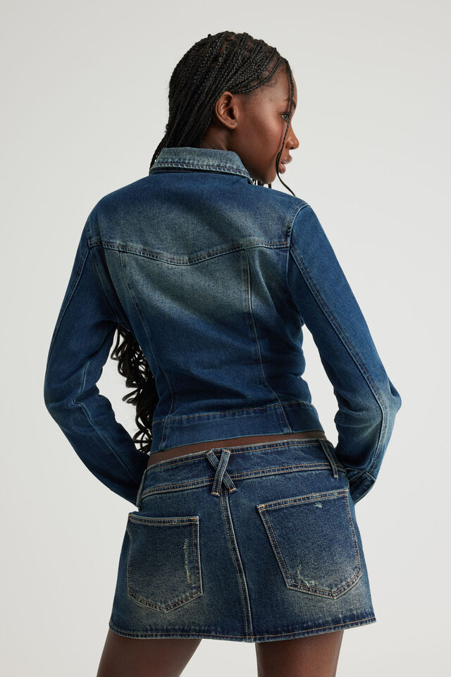 Y2k Baby Girl Zip Up Jacket, DARKNESS INDIGO