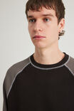 Notion Contrast Waffle Long Sleeve Tshirt, NTN BLACK/IRON PANELLED - example image 4