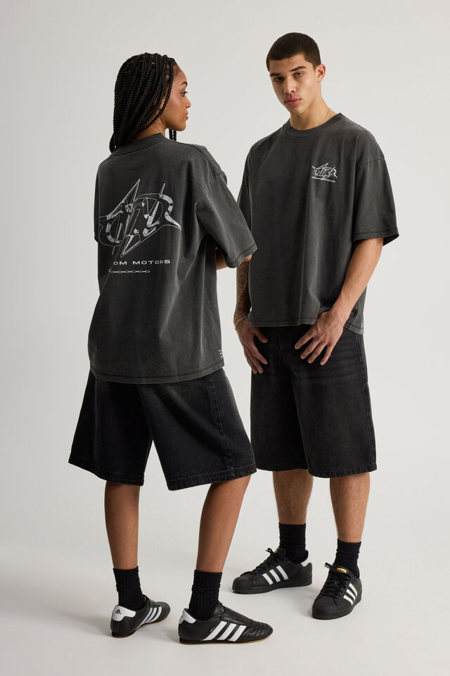 Notion Vintage Box Fit Graphic Tshirt, NTN WASHED BLACK/SPIKY LOGO