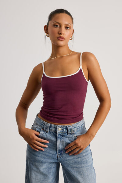 Jersey Cami, DEEP BERRY/MARSHMELLOW