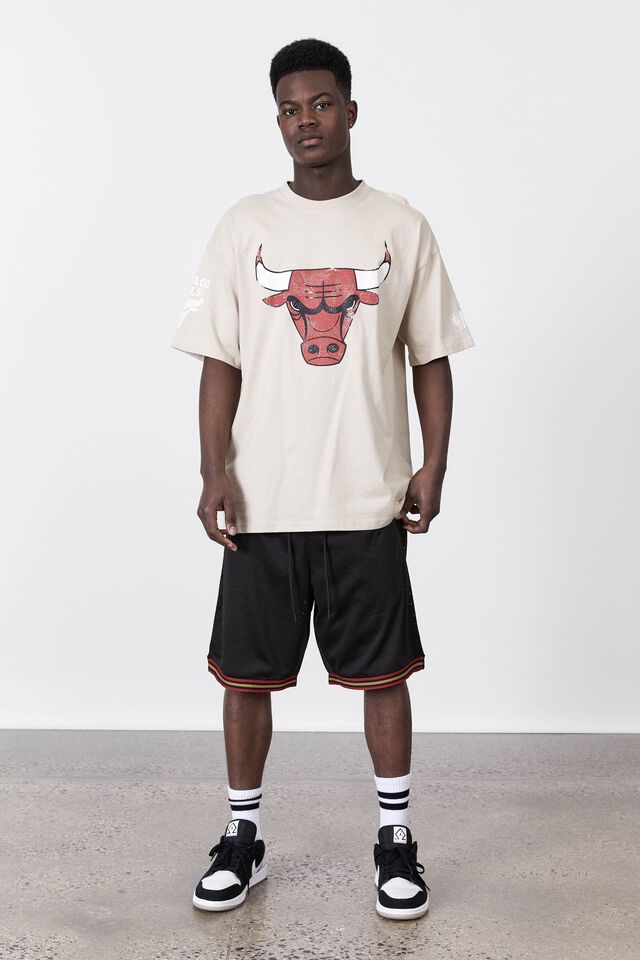 Oversized Nba T Shirt, LCN NBA BEIGE/BULLS LOGO