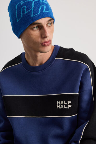 Half Half Beanie, ELECTRIC BLUE/MARINE BLUE