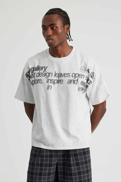 Open Gallery Box Fit Tshirt, OG SILVER MARLE/FRONT TEXT