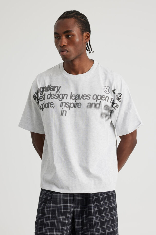 Open Gallery Box Fit Tshirt, OG SILVER MARLE/FRONT TEXT