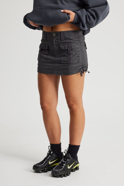 Elastic Waist Cargo Skirt, SLATE
