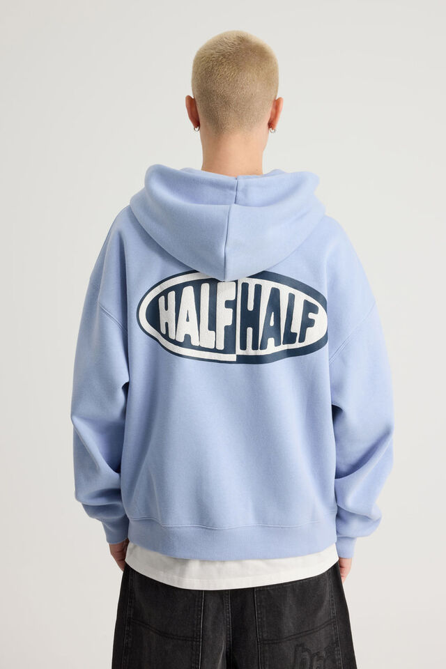 Half Half Zip Thru Hoodie, HH BLUE CHALK/ UNDERGROUND
