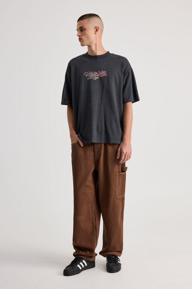Half Half Baggy Painter Jean, BROWN