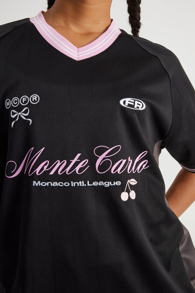 V Neck Sports Jersey, BLACK/MONTE CARLO