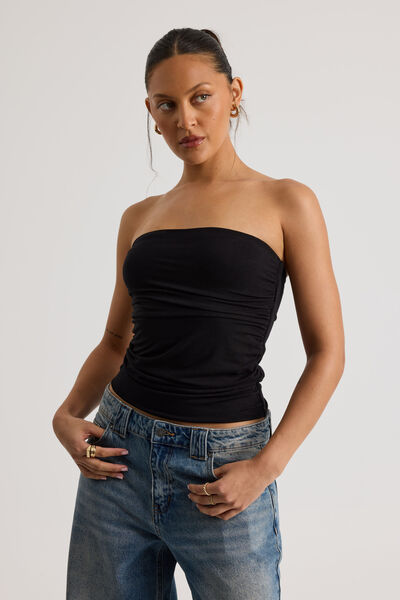 Leni Longline Gathered Bandeau, BLACK