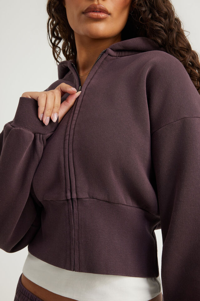 Authentics Shrunken Zip Through Hoodie, WASHED FROZEN BERRY