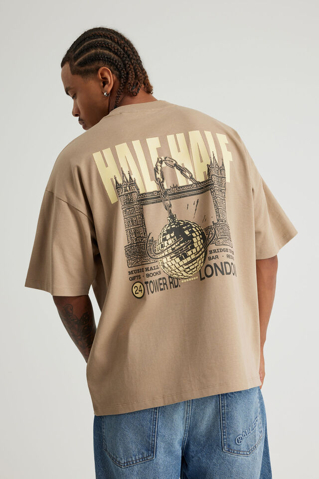 Half Half Heavyweight Box Fit Graphic Tshirt, HH CREMA/WRECKING BALL
