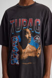 Oversized Music Merch T Shirt, LCN BRA WASHED BLACK/TUPAC LOOKING UP - alternate image 4