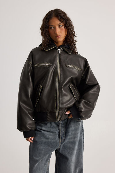 Maxwell Pu Bomber Jacket, WASHED BLACK