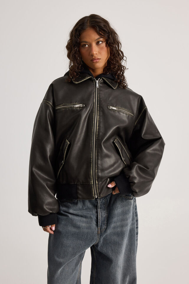 Maxwell Pu Bomber Jacket, WASHED BLACK