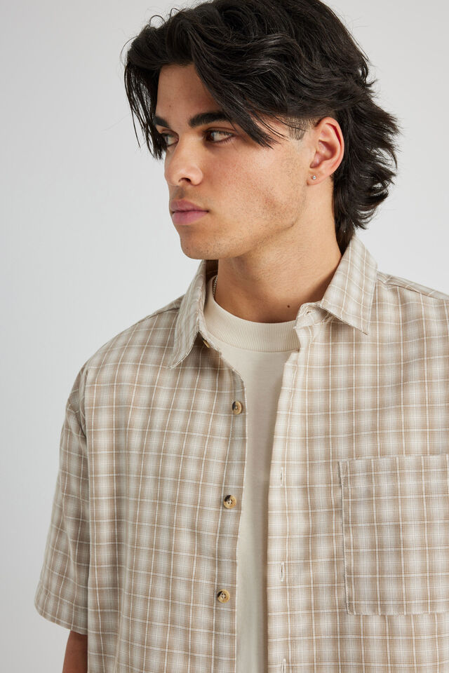 Short Sleeve Shirt, BEIGE CHECK