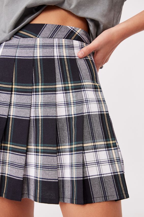 Pleated Skirt, BILLIE CHECK NAVY