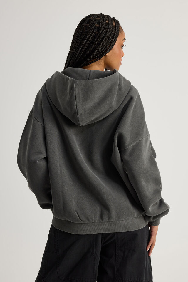 Allie Zip Through Slouchy Hoodie, WASHED BLACK/BUTTERFLY