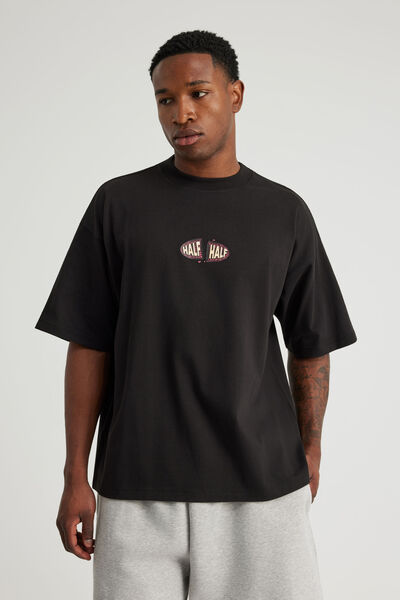 Half Half Heavyweight Box Fit Graphic Tshirt, HH BLACK/CRACKED