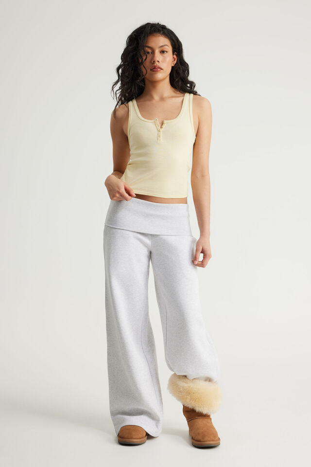 Henley Scoop Neck Tank, LEMON BUTTER