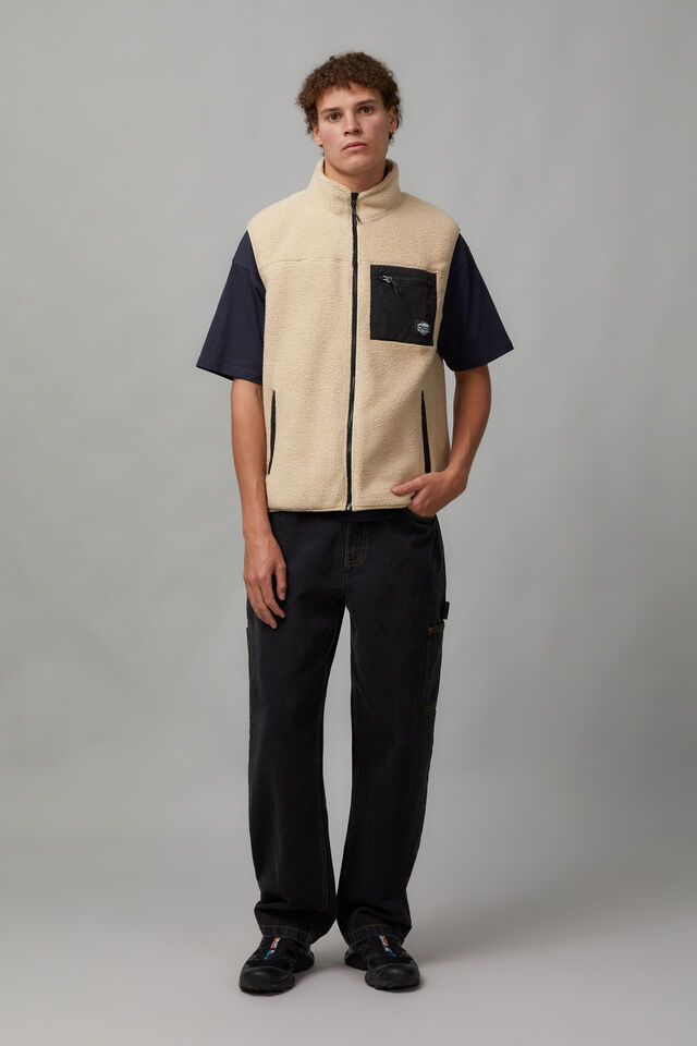 Half Half Sherpa Vest, SAND