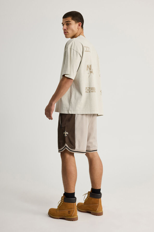 Nfl Basketball Short, LCN NFL BEIGE CEDAR/SAINTS PANELLED