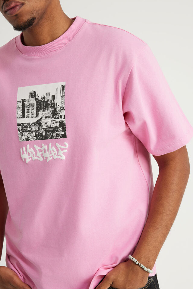 Half Half Heavyweight Core Fit Tshirt, HH PINK POP/CITYS ALIVE