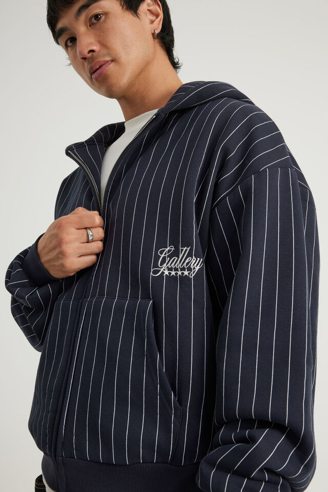 Open Gallery Zip Thru Hoodie, OG NAVY PINSTRIPE/GALLERY