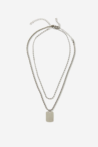Notion Layered Tag Necklace, SILVER