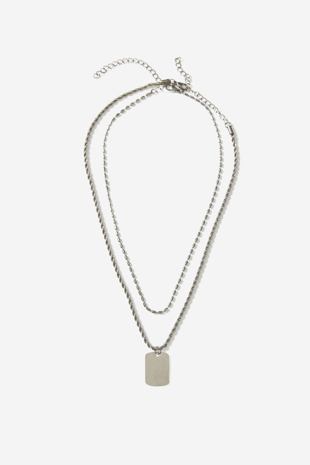 Notion Layered Tag Necklace, SILVER