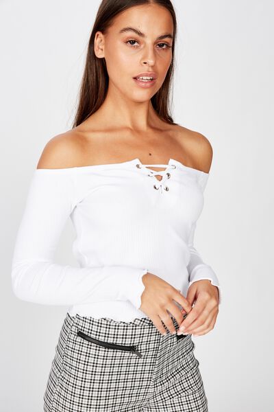 Ls Off Shoulder Top, WHITE