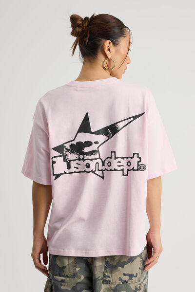 Oversized Graphic Tee, PINK ICE/ILLUSION DEPT