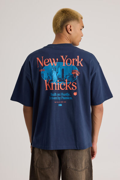 Heavy Weight Box Fit Nba Tshirt, LCN NBA KNICKS MIDNIGHT BLUE/CITY HUSTLE