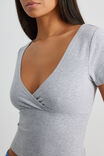 Estelle Short Sleeve Wrap Top, GREY MARLE - alternate image 4